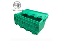صناديق تخزين بلاستيكية خضراء معاد تدويرها مع اغطية مفصلية ، اغطية الحاويات المرفقة 500 X 330 X 236mm